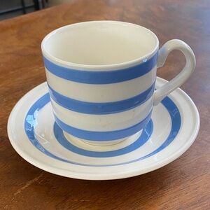 New! W Sticker Carrigaline Pottery Ireland Blue Striped Cup and Saucer